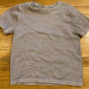 Pink Rose Ribbed Gray Tee